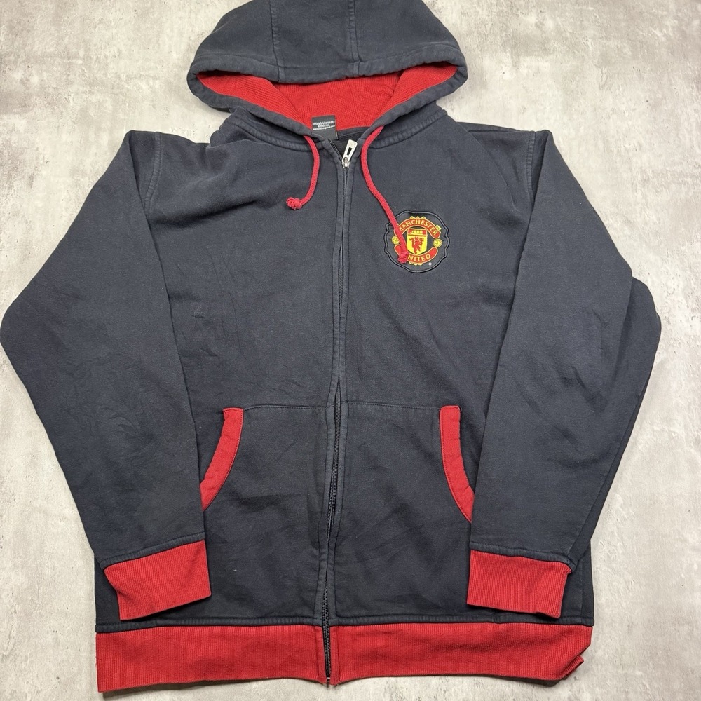 MUFC Manchester United Full Zip Hooded Jacket Embroidered Soccer Futbol Large